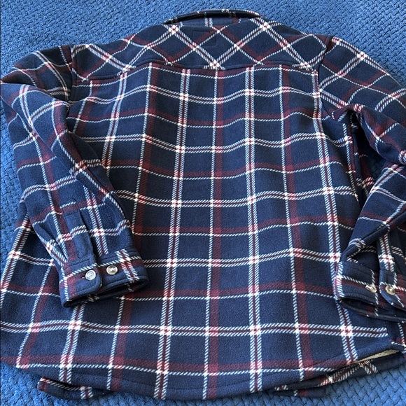 Men's Blue and Red Plaid Shirt Jacket - Picture 7 of 10